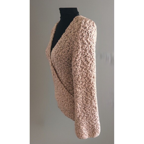 Free People Marshmallow Surplice Taupe Sweater Size Medium Faux Wrap Deep V Neck - Picture 2 of 11